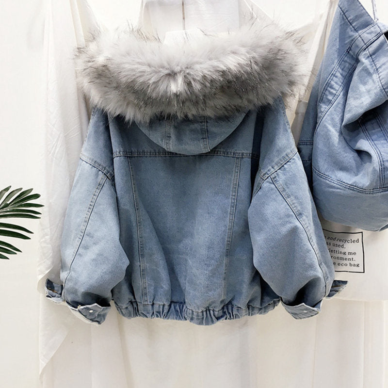 Jaqueta Jeans Feminina com Pelo