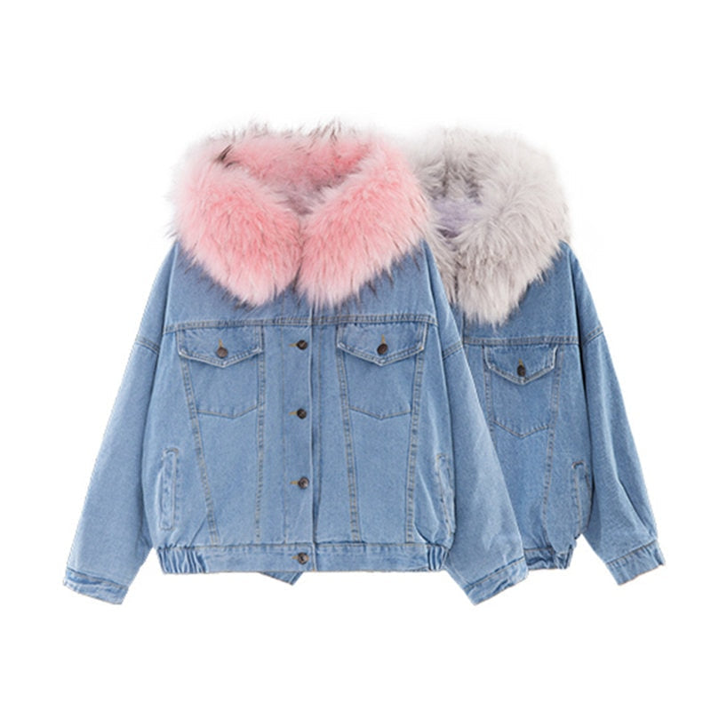 Jaqueta Jeans Feminina com Pelo